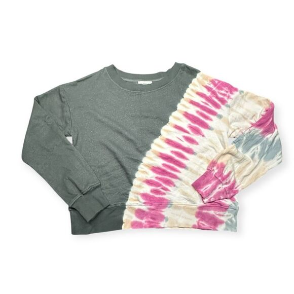 EVEREVE Women’s Gray & Multicolor Tie-Dye Colorblock Crewneck Sweatshirt Size La - Picture 1 of 5